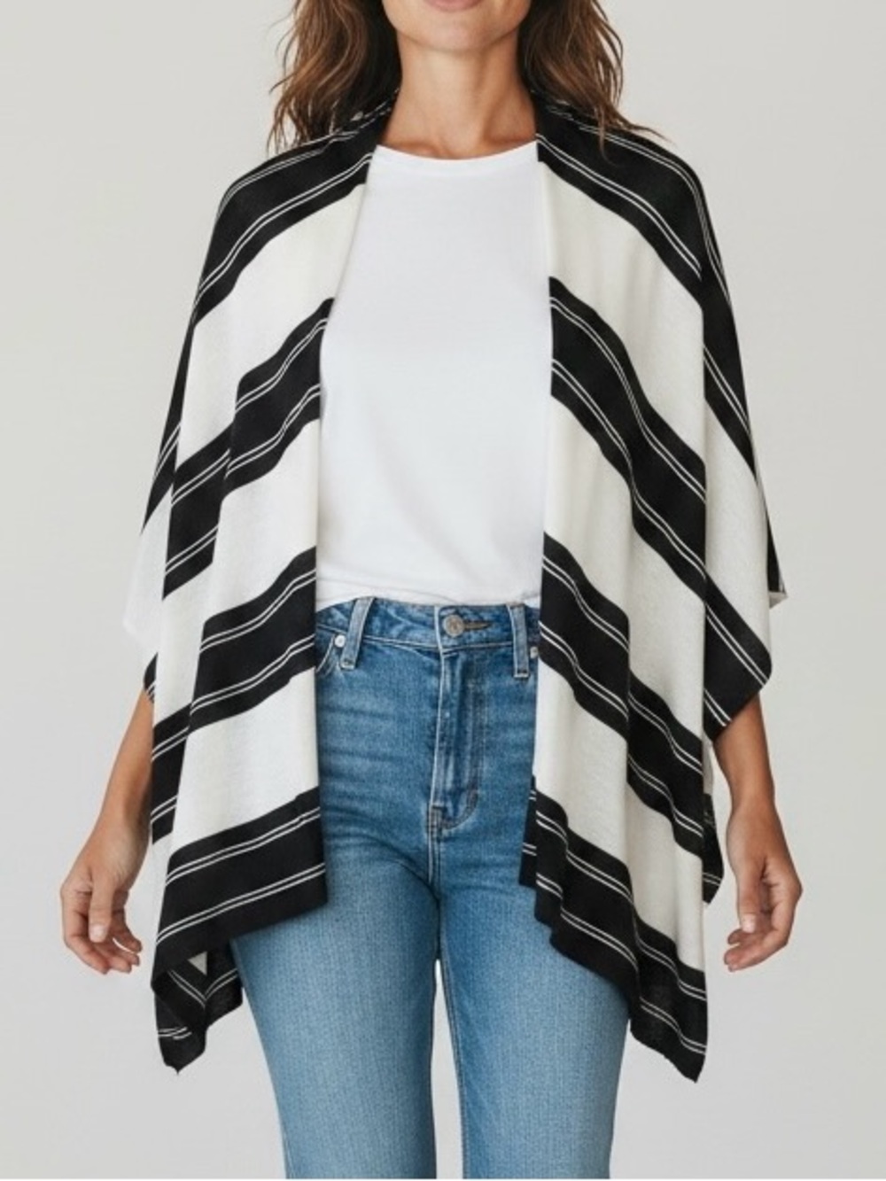 Lauren Ralph Lauren Black & White Striped Open Front Cardigan One Size Fits All